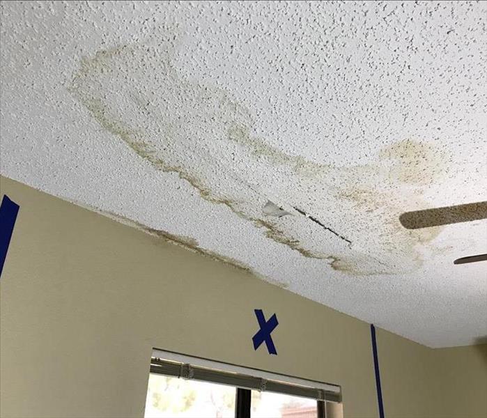 A ceiling damaged by intense rainstorms